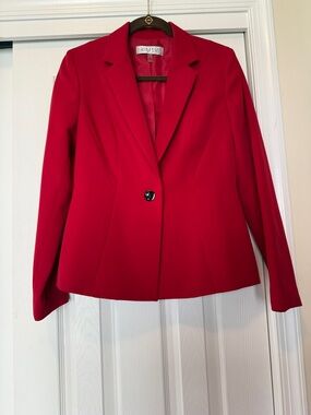 Kasper Red Single-Button Tailored Blazer